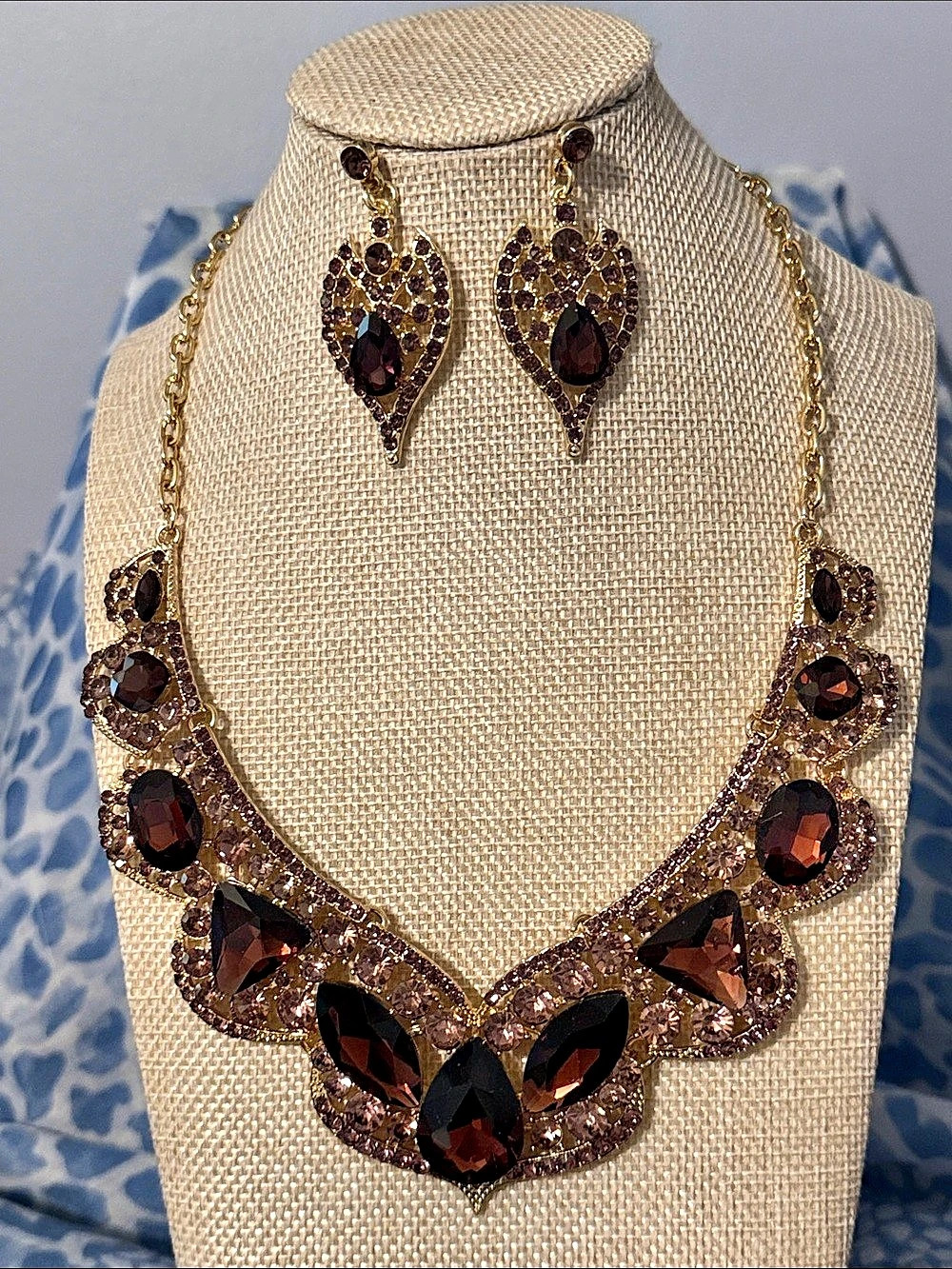 Purple & Gold Statement Necklace Set Like New